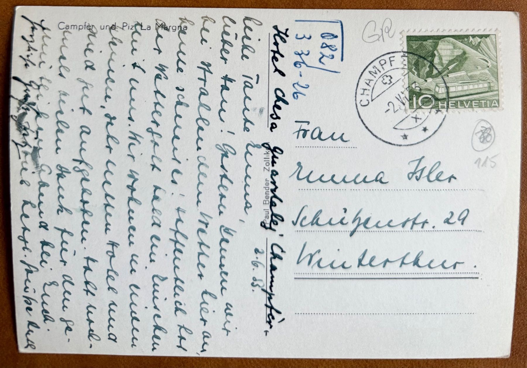 Cartoline postali: Champfèr und Piz La Margne 1953 – Usato da Lutry venduto da Ediego 1