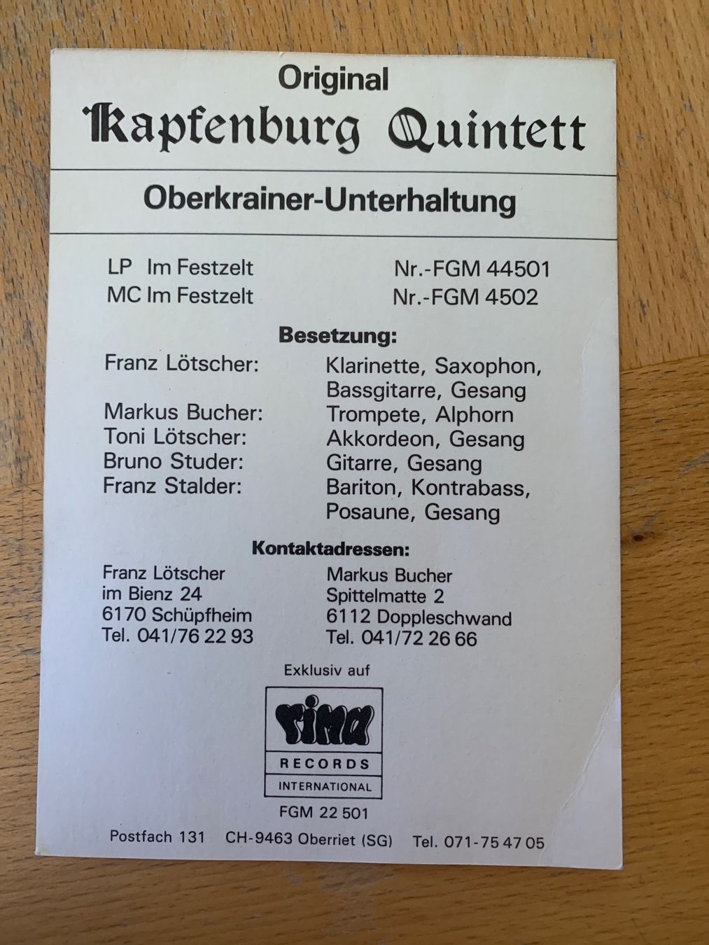 Cartoline: Kapfenburg Quintet Karte – Usato da Wiggen venduto da Antoniotto 1