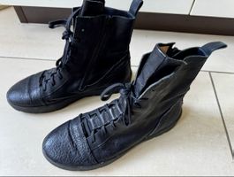 Stiefeletten THINK Grösse 40 schwarz Leder Schnürung Reissve
