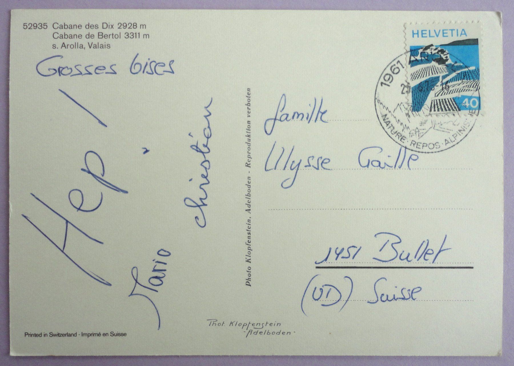 Cartoline postali: Cabane des Dix, Cabane Bertol s. Arolla – Usato da Fétigny venduto da Billy2miny 1