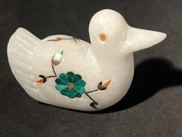 Figurine oiseau  marbre incrusté pierres, Agra, Inde
