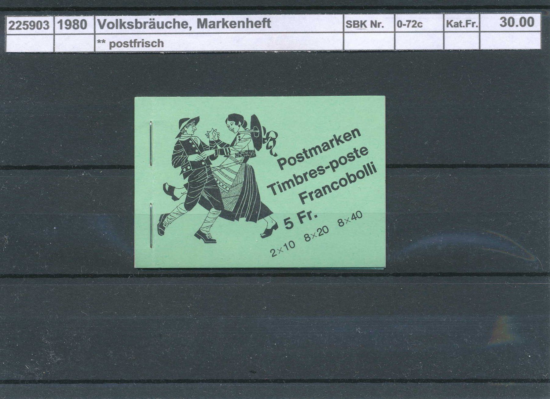 Tutti i francobolli: 1980 Volksbräuche, Markenheftchen, "grün", ** postfrisch – Nuovo (secondo la descrizione) da Winterthur venduto da Zupogeru