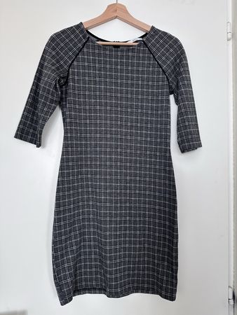 Robe grise à carreaux, mi-saison, élégante XS