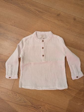 Kinder Langarm Shirt weiss Grösse 86/92 Musselin Baumwolle l