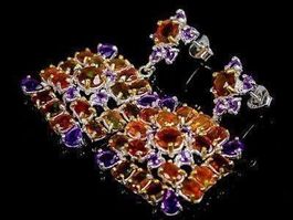 ❤️‍🔥 UNIKAT!! Designer Amethyst & Fire Opals SS925 Earrings