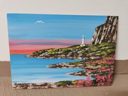 Gemälde Leuchtturm Küste Meer Leinwand handgemalt neu
