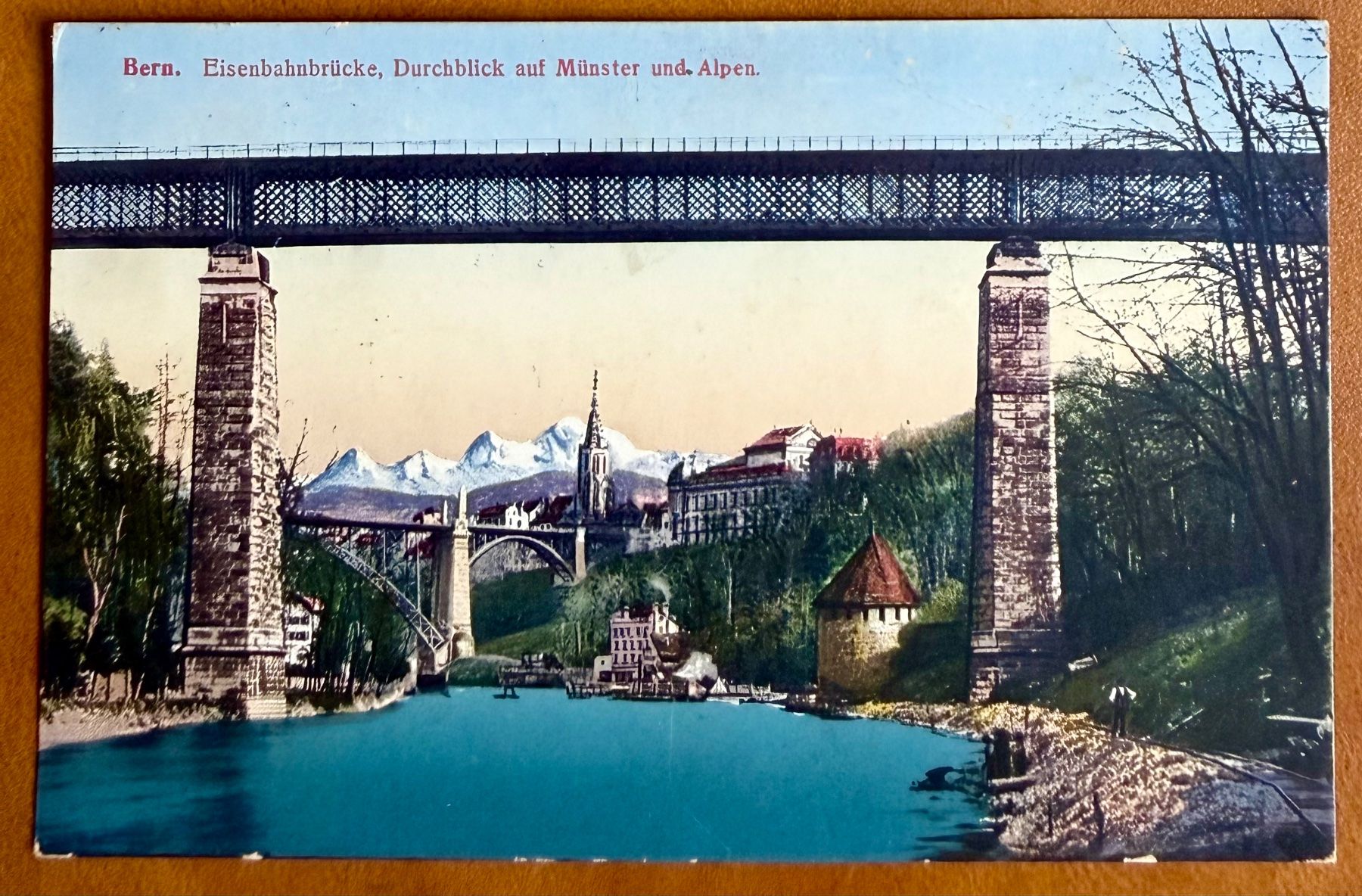 Cartoline postali: Bern - Eisenbahnbrücke, Durchblick auf Münster 1917 – Usato da Lutry venduto da Ediego
