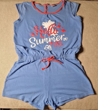 Blauer Pyjama Jumpsuit mit Aufdruck, Gr.146bis152