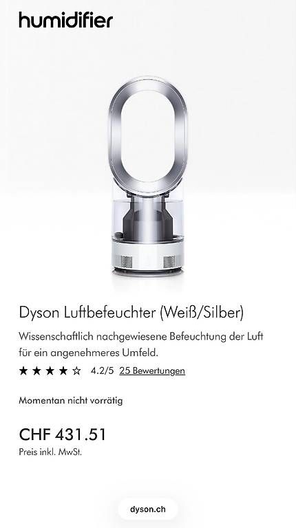 Dyson Umidificatori d'aria: Dyson AM10 Luftbefeuchter & Ventilator  CHF 229. FIXPREIS – Usato da Männedorf venduto da Jessiey 1