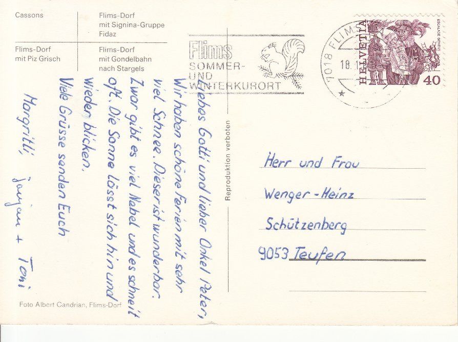 Cartoline postali: Flims 1981 – Usato da Bürglen TG venduto da StampGraf 1