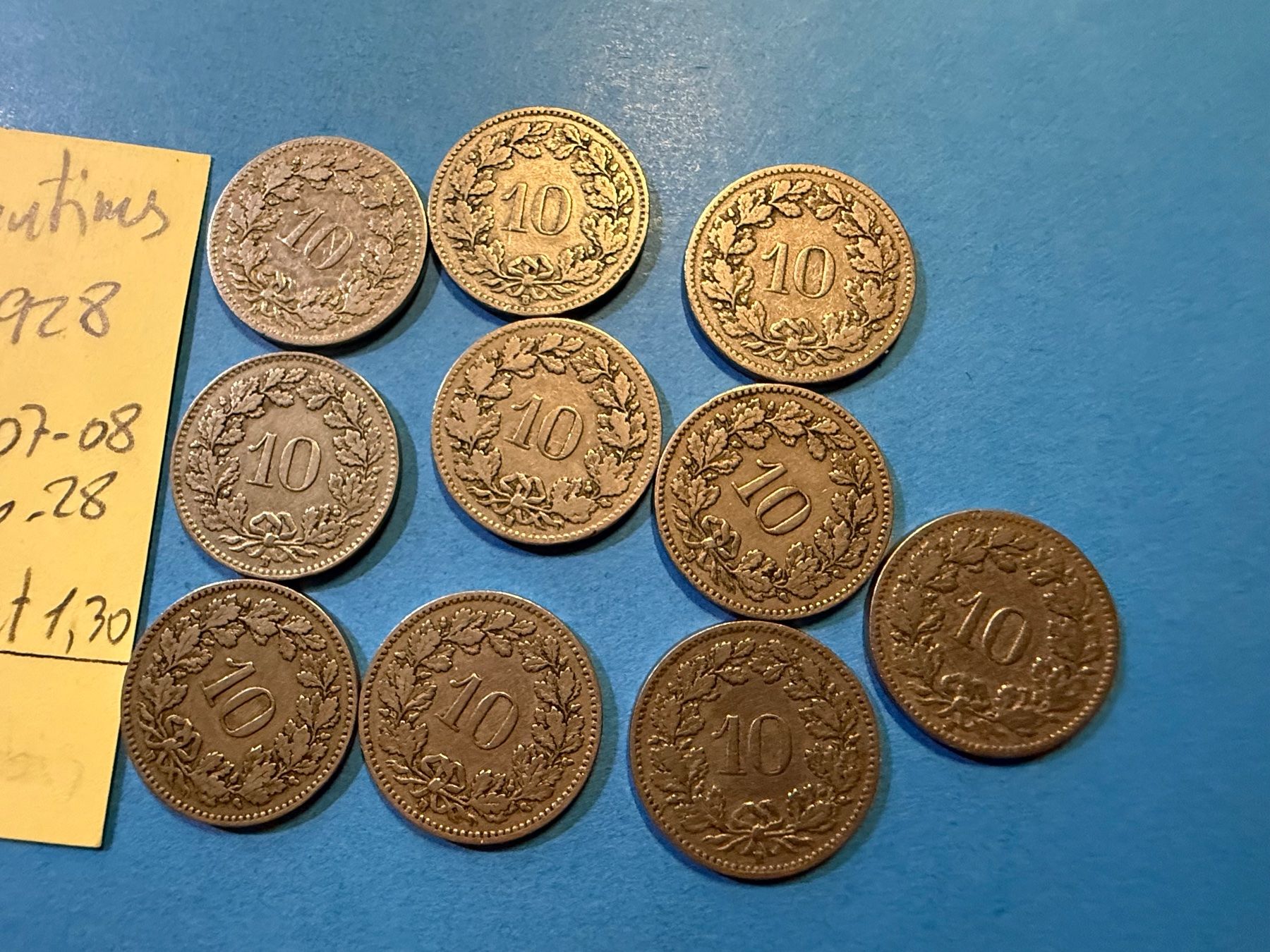 Alle Münzen: SUISSE : 10 X 10 CENTIMES 1901 à 1928 – Gebraucht aus genève von GEnumist 2