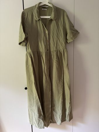 Zara Linen lange Kleid Kaki M