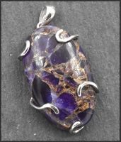 ♛ Chevron Kupfer Amethyst - Anhänger 925 Silber