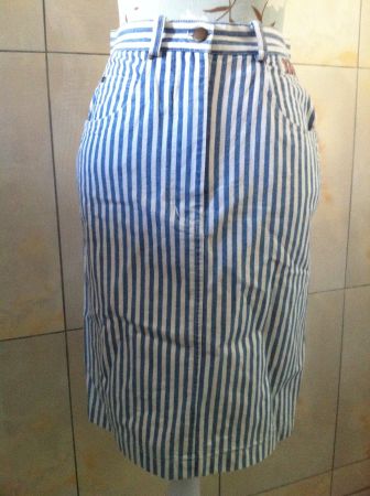 Vintage 1/2/3 Jeans Jupe blau weiss längs gestreift Gr 38