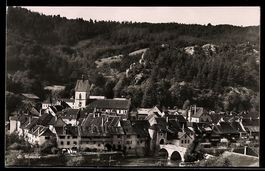 AK St. Ursanne, Ortsansicht mit Kirche und Brücke