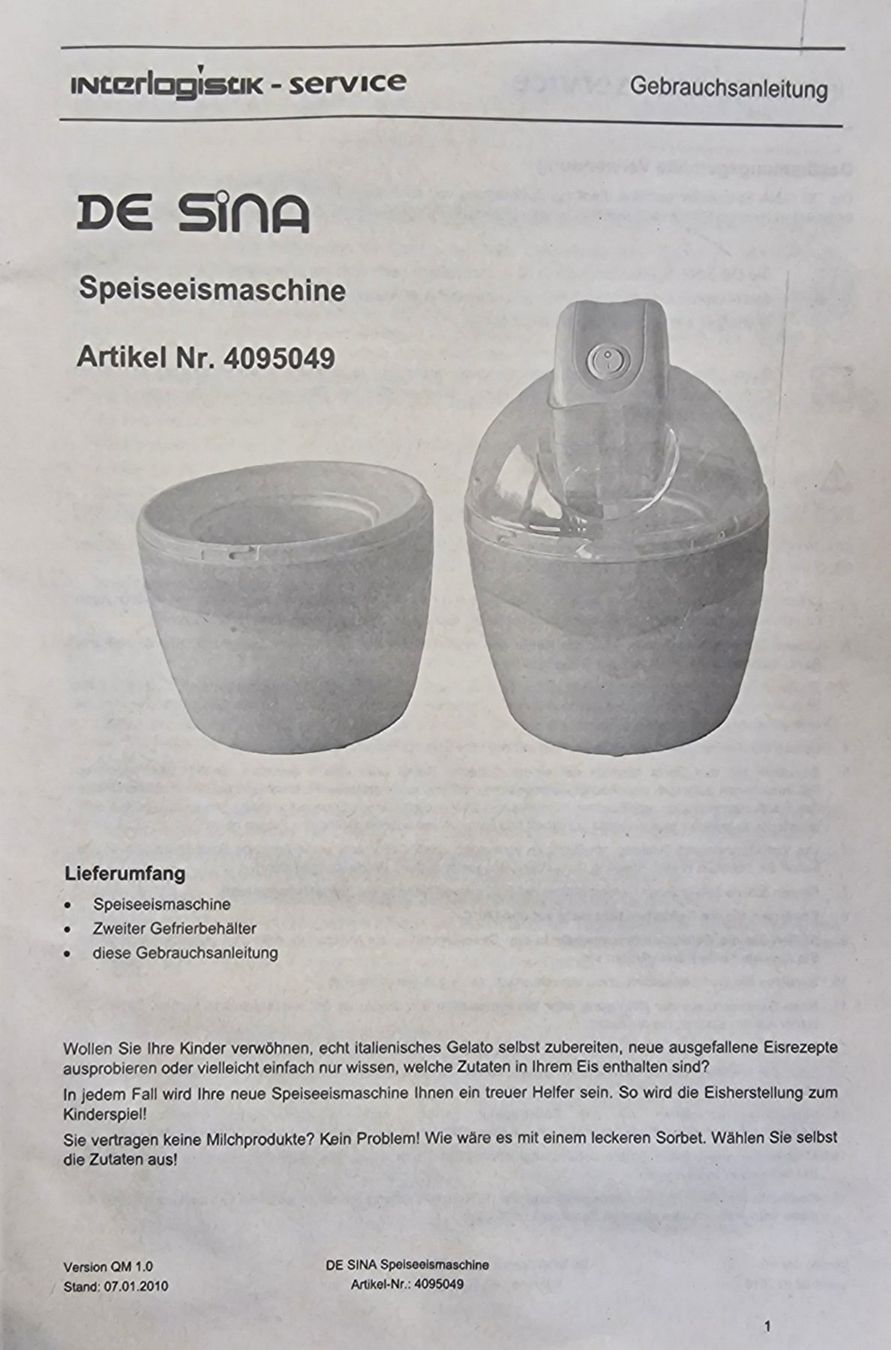 Küchengeräte: Spreiseeis-Maschine, Glace-Maschine – Gebraucht aus effretikon von j.mo 1