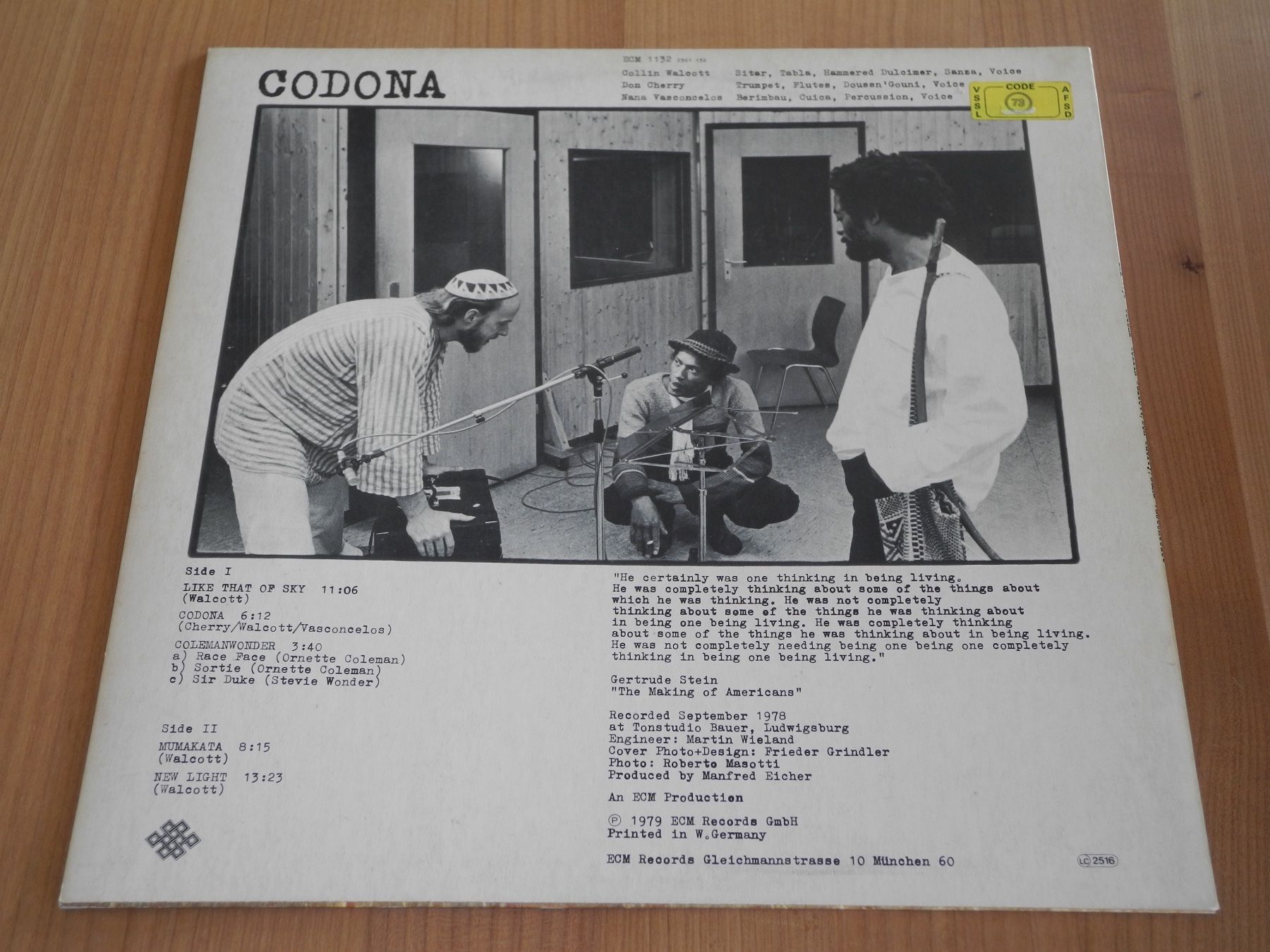 Dischi in vinile: CODONA: COLLIN WALCOTT / DON CHERRY / NANA VASCONCELOS - ECM – Nuovo (secondo la descrizione) da Fahrwangen venduto da Swirl2 1