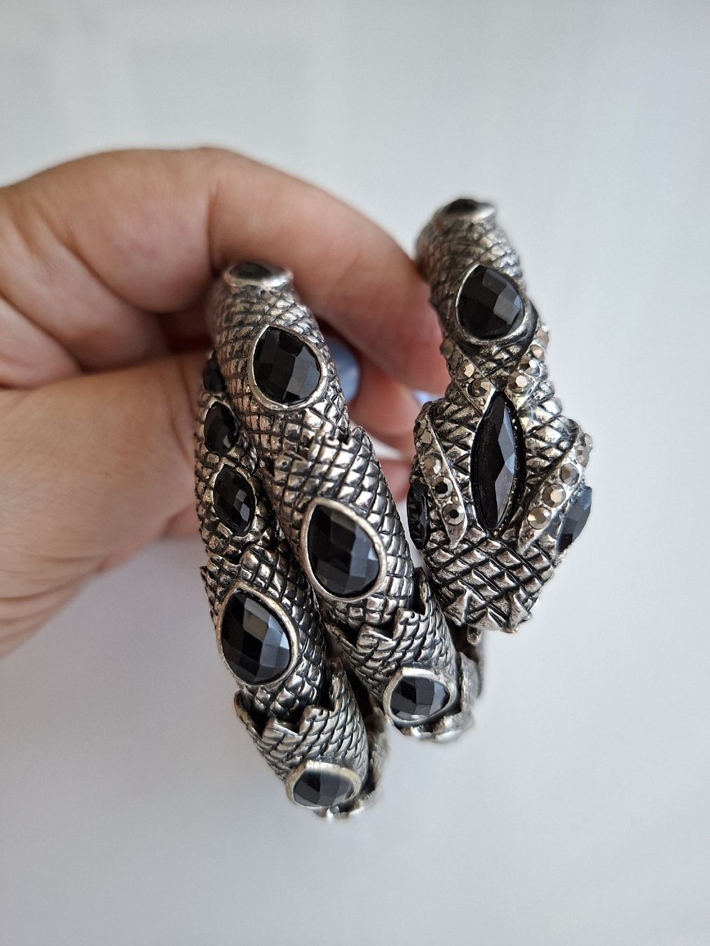 Armbänder & -reifen: Bracelet Serpent Argenté Noir Statement Vintage Extensible – Neu (gemäss Beschreibung) aus Lutry von Sim_Sta 3