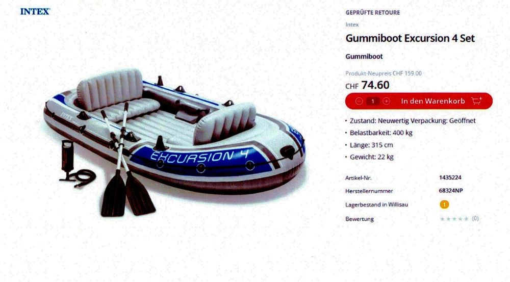Gummiboot Intex Excursion 4 (Defekt) in Andwil SG für CHF 3 – nur ...