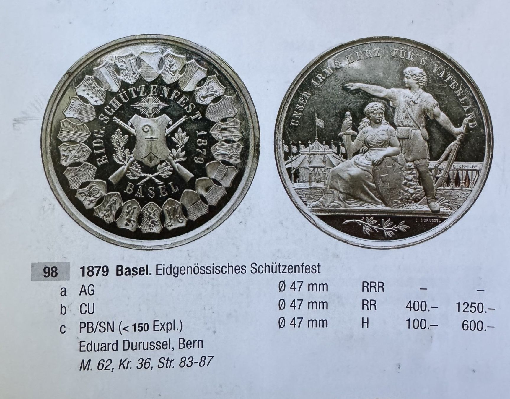 Medaglie: 1879 Schützenmedaille Basel – Usato da Kirchberg SG venduto da Helveticus00 2