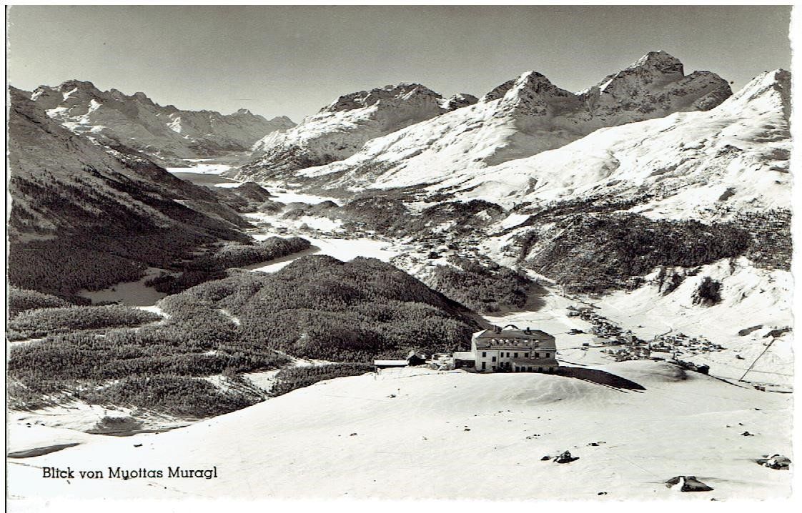 Ansichtskarten: Blick von Muottas Muragl 1964 – Gebraucht aus Flims - Dorf von Stagediver