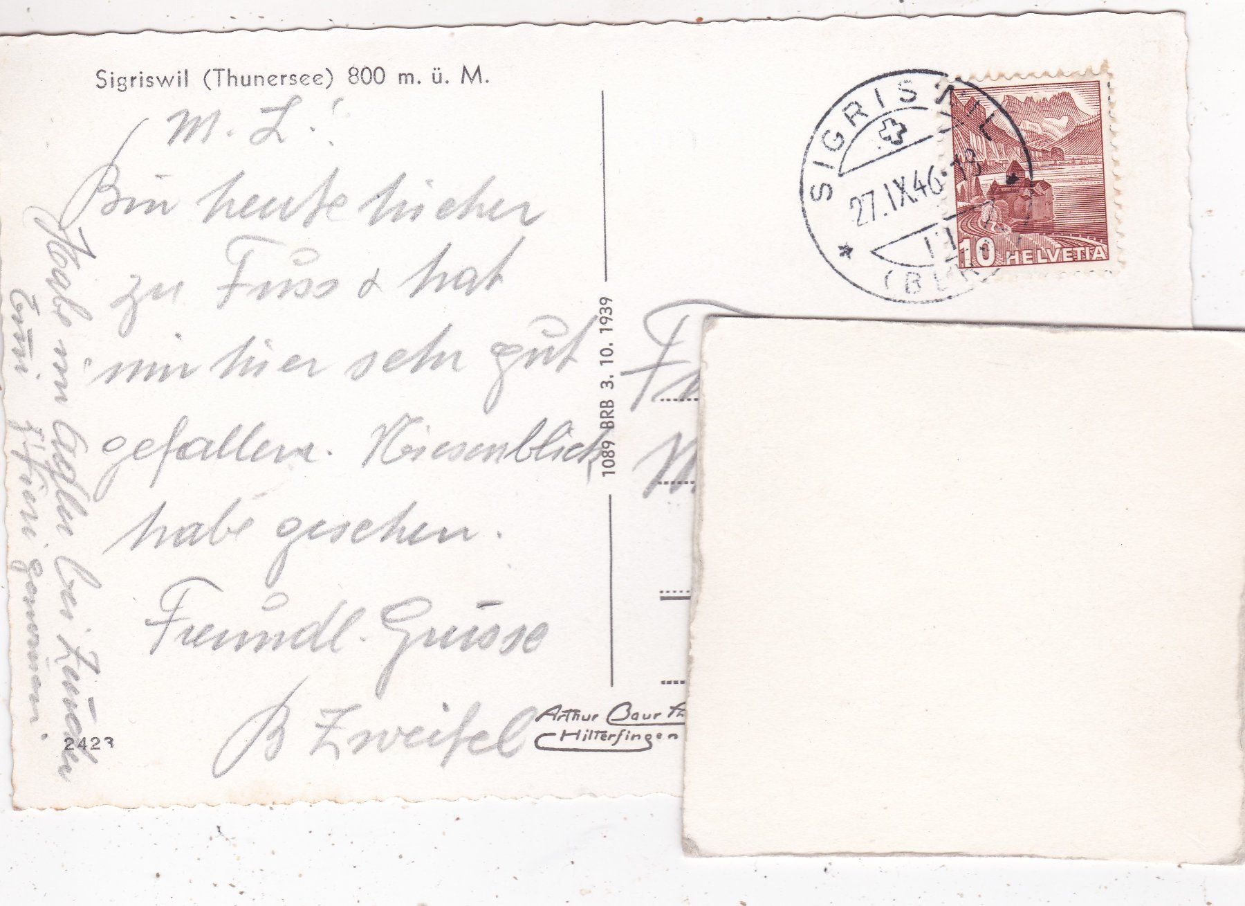 Cartes postales: Sigriswil am Thunersee 1946 – D'occasion à Herisau par Lisegrat2008 1