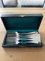 Vintage Besteckset, 6 Gabeln, silberfarben, mit Etui