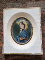 2 Antike Miniatur Porträt Dame im Sommerhut