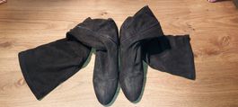 Overknees Stiefel Gr. 40 schwarz mit Gold Akzenten Velours