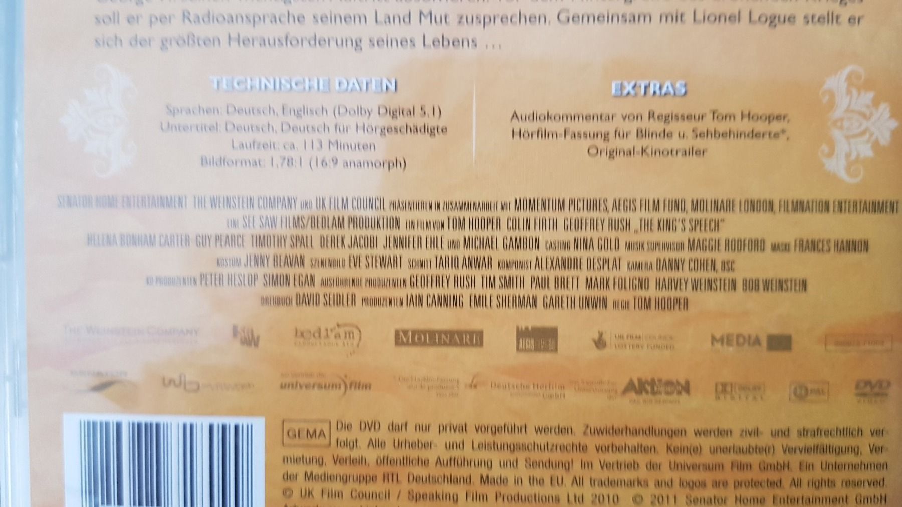 Tutti i DVDs: DVD The King's Speech - 1DVD Version – Usato da Oetwil am See venduto da fineli2 1