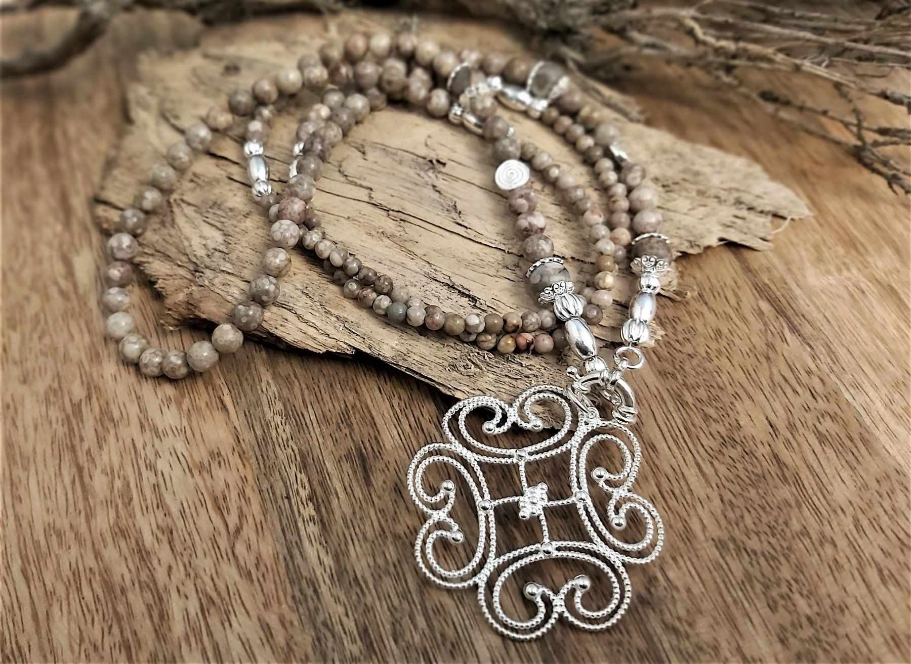 Catenine: ROSA - Edelsteinkette - Sterling Silber - hellbraun – Nuovo e nell'imballaggio originale da Mühlethal venduto da nicita-modeschmuck