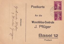 Postkarte von GUNZGEN nach BASEL mit Tell Paar Nr.170