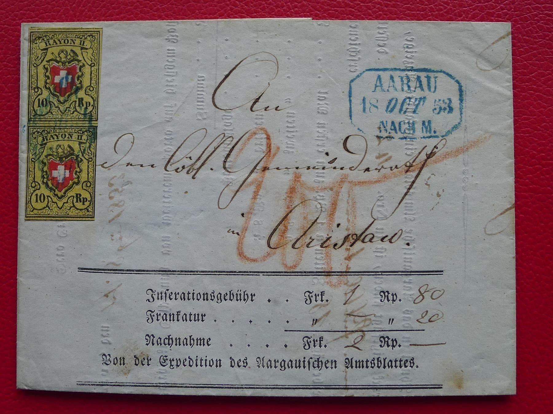 Alle Briefmarken: Erstklassiger Rayonbrief T.25+33 E-RO von AARAU mit PAAR – Gebraucht aus Sursee von Luzernerraute