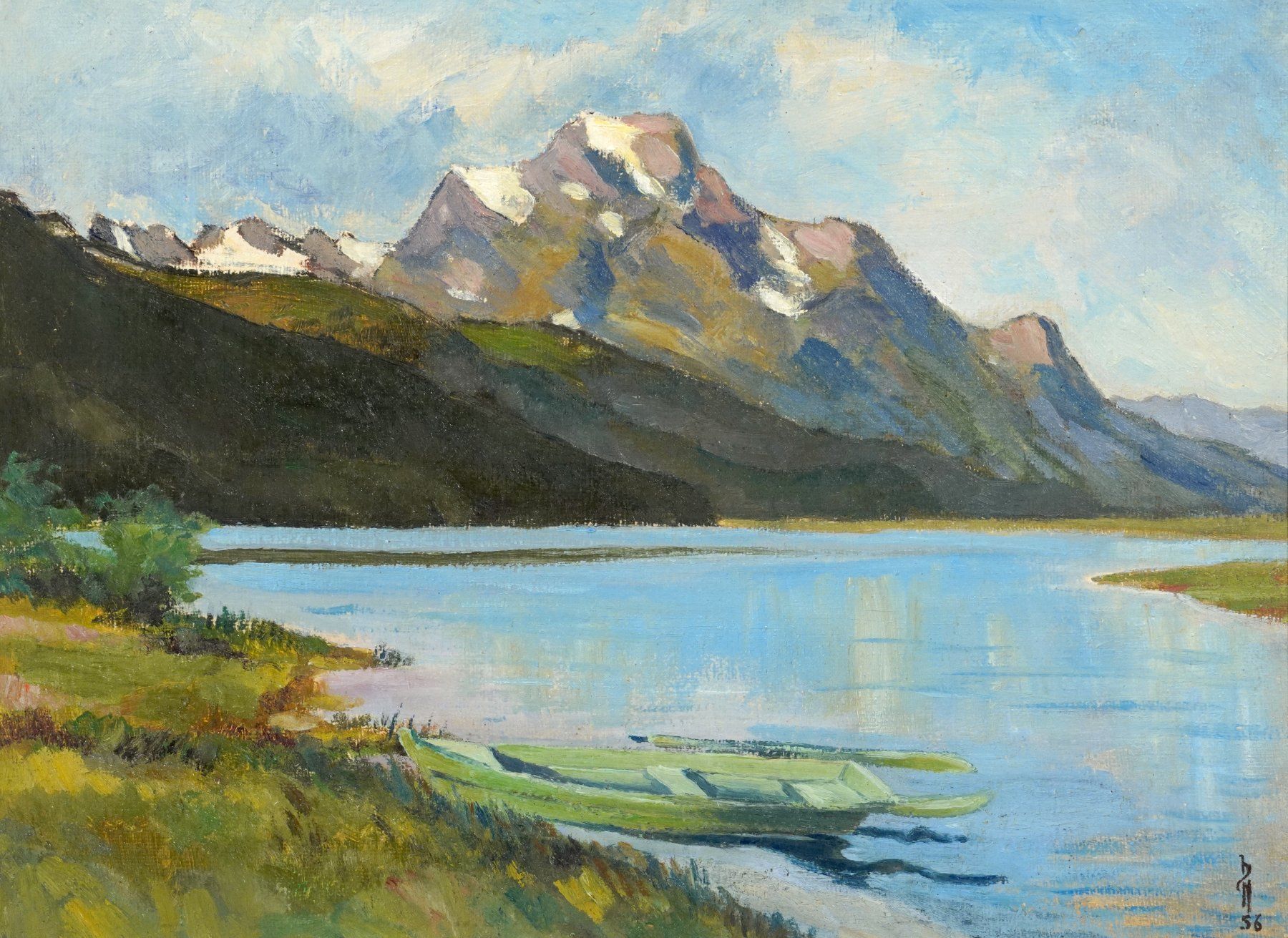 Dipinti: Monogrammist: Silsersee mit Piz da la Margna 1956 – Usato da Meilen venduto da Anonymous3 1