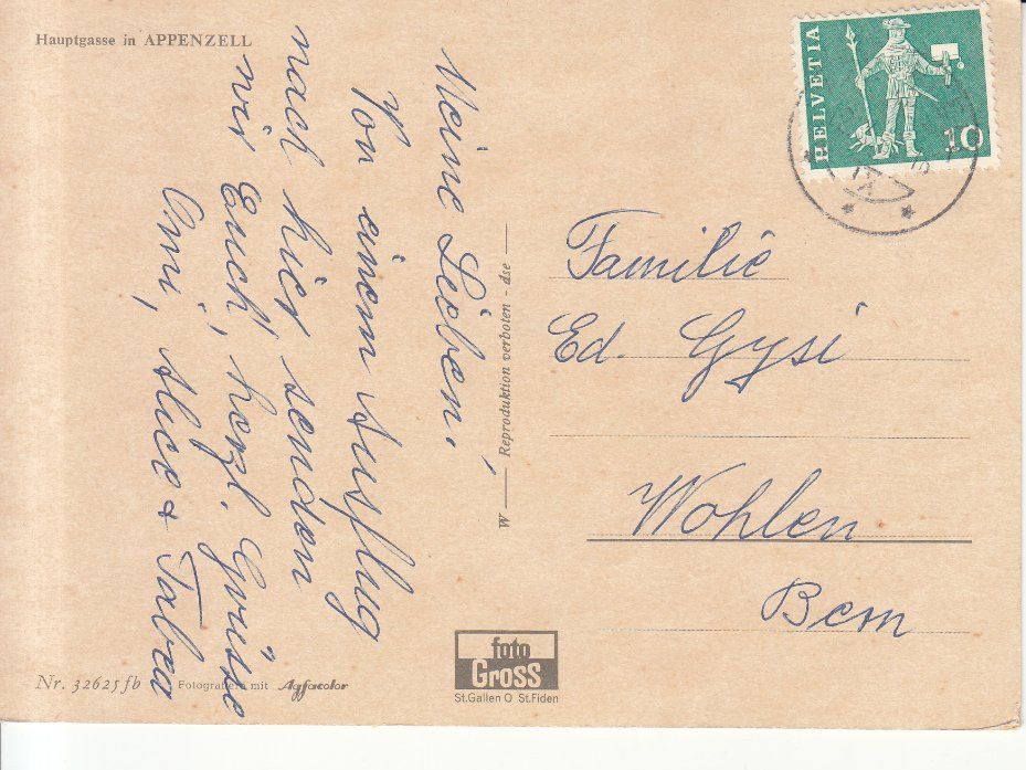 Cartoline postali: Appenzell 1963 – Usato da Bürglen TG venduto da StampGraf 1