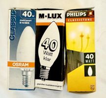 3x Glühbirnen 40W E14 – OSRAM / M-LUX / PHILIPS – Kerzenform