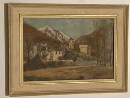 Landschaftsgemälde nicht signiert mit Burg in den Bergen