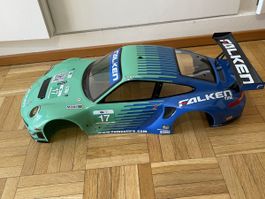 Carrosserie RC Porsche Falken bleu vert bon état