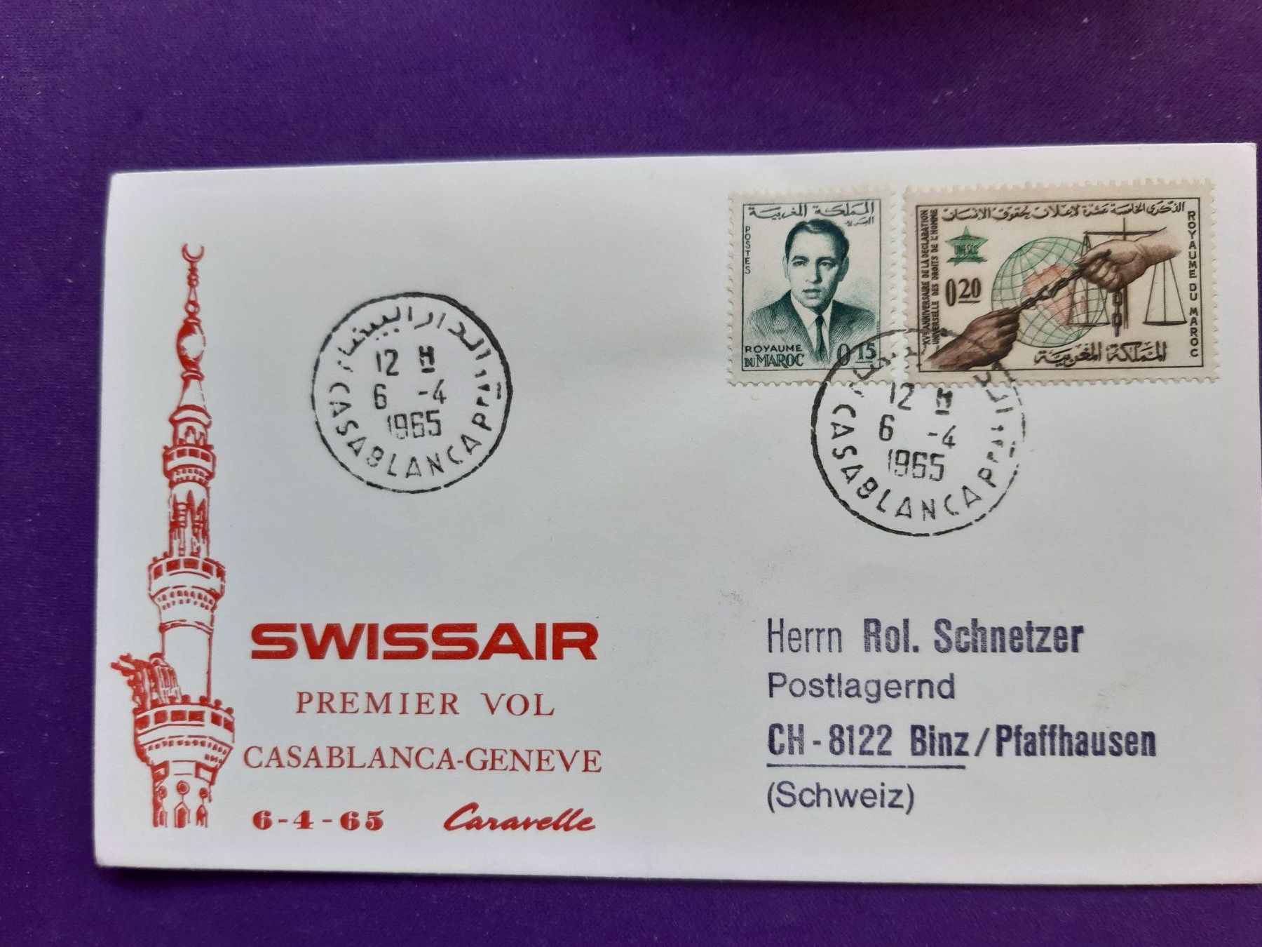 Tutti i francobolli: Erstflugbrief  CASABLANCA - Genève 6.4.1995 – Nuovo (secondo la descrizione) da Wangs venduto da weisstannen01