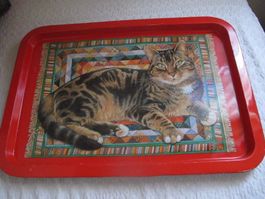 vintage blechtablet/ serviertablet/ Metall Tablet katzen Mot