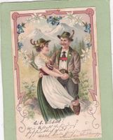 Kitsch Paar Landschaft Berge Blumen Trachten Relief 1905