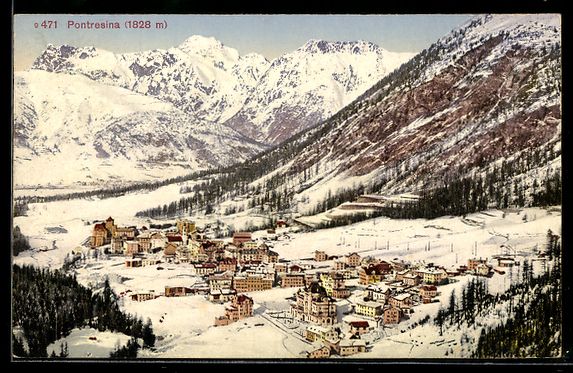 Cartoline postali: Pontresina, Gesamtansicht mit verschneit – Usato da Berlin venduto da bartko-reher