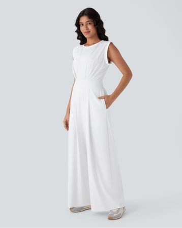 Ärmelloser Yoga-Jumpsuit weiss Grösse M