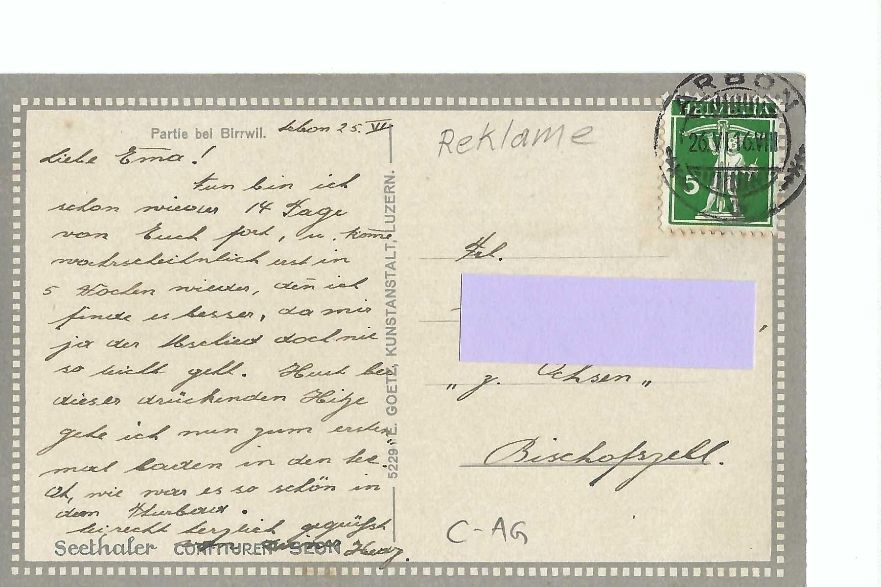 Cartoline postali: Birrwil AG, Kirche & Blühende Bäume, 1916 – Usato da Thun venduto da 44wart 1