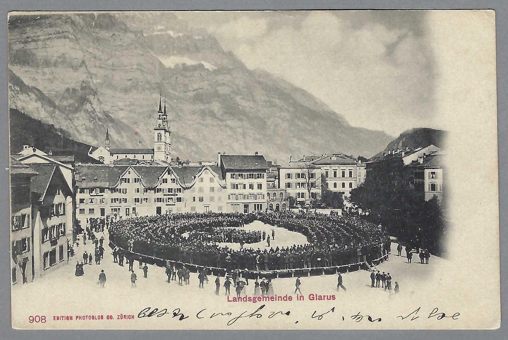 Cartoline postali: 1902, GLARUS, LANDSGEMEINDE – Usato da Pura venduto da ulisse1957