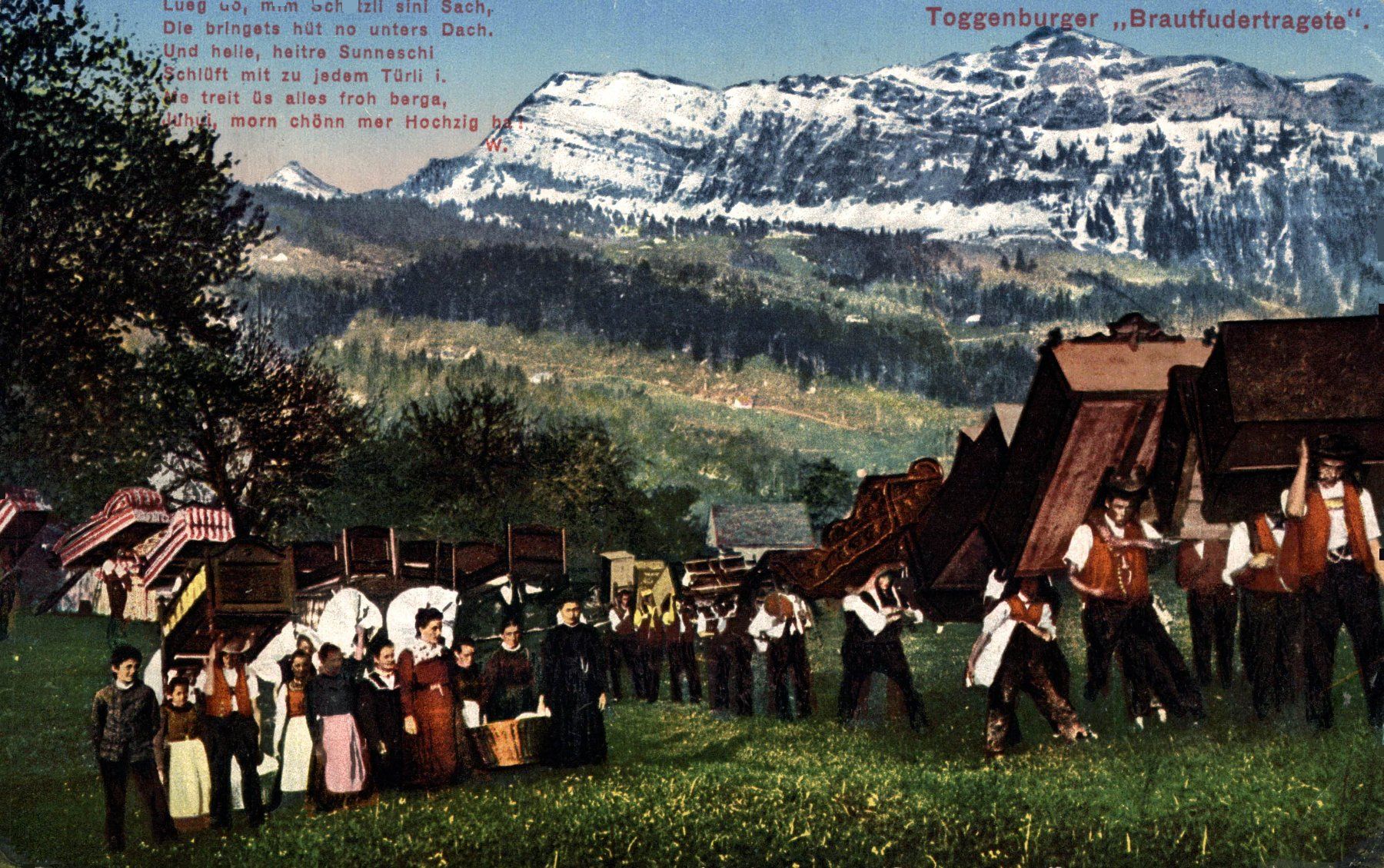 Cartoline postali: Toggenburger "Brautfudertragete" – Usato da Bronschhofen venduto da Astore