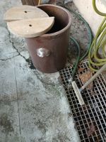 Steinguttopf, 40L, Schaffhausen, mit Holzdeckel, Top.