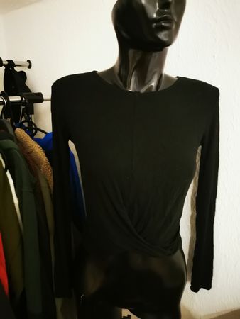 Schwarzes Langarm Shirt Gr. M, Zebra, Knoten Detail, Top