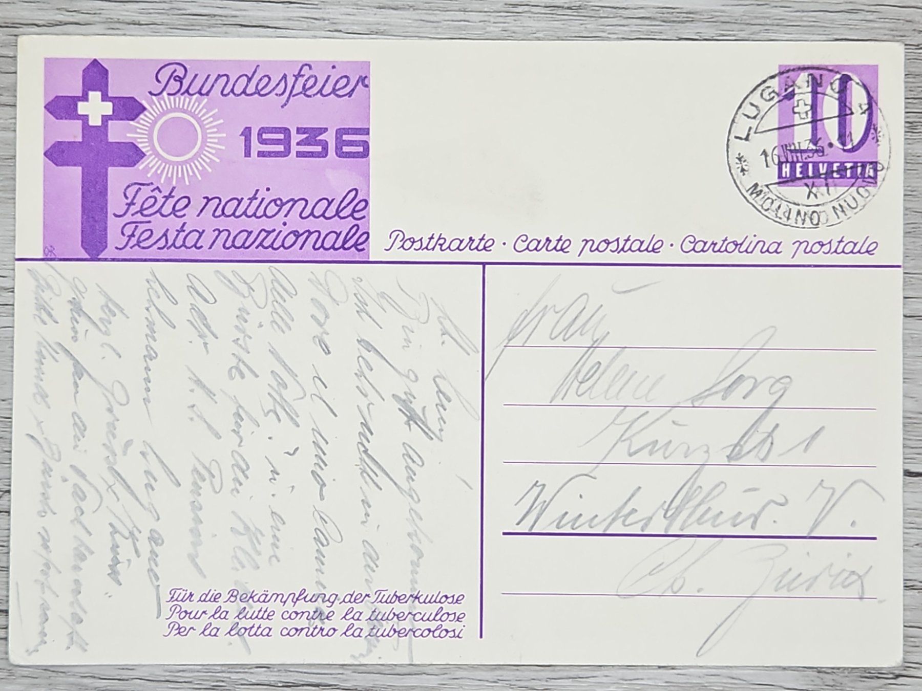 Tutti i francobolli: CL16 Carte Postale + Timbre Suisse 1936 – Usato da Cousset venduto da Patrick_Collections
