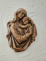 Wandbild Madonna mit Kind Relief Wachs braun antik